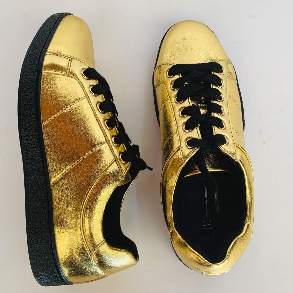 INC International Concepts Men's Orion Metallic Low-Top Sneakers Gold